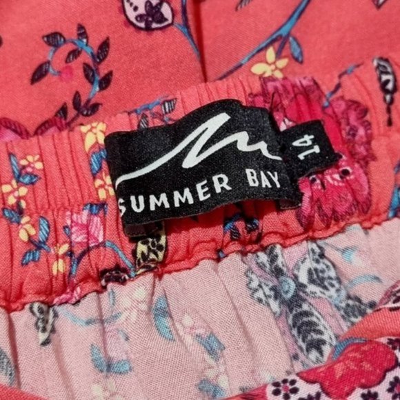 SUMMER BAY Coral Pink Floral Midi Frill Casual Light Skirt - Picture 5 of 6